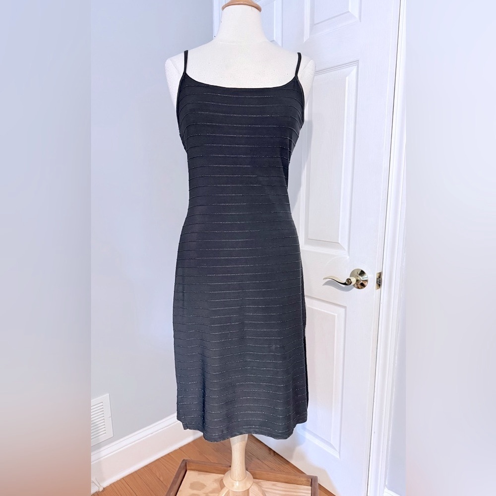 XOXO Black Ribbed Midi Slip Dress